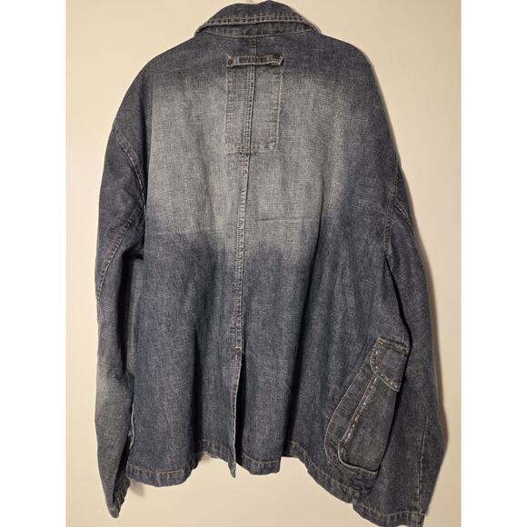 Raider Denim Jacket Mens XXLT Tall Chore Coat Farmhouse Utility Blue Distressed - Picture 10 of 12
